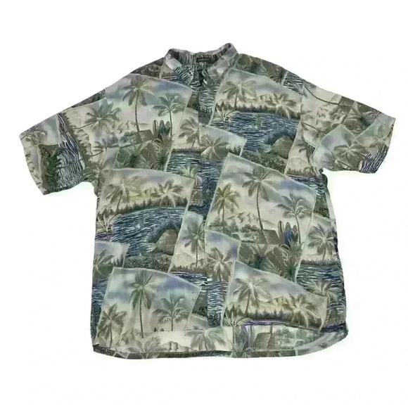 St Johns Bay Mens XXL Button Down Hawaiin Shirt Rayon Island Style Short Sleeve - Picture 1 of 8